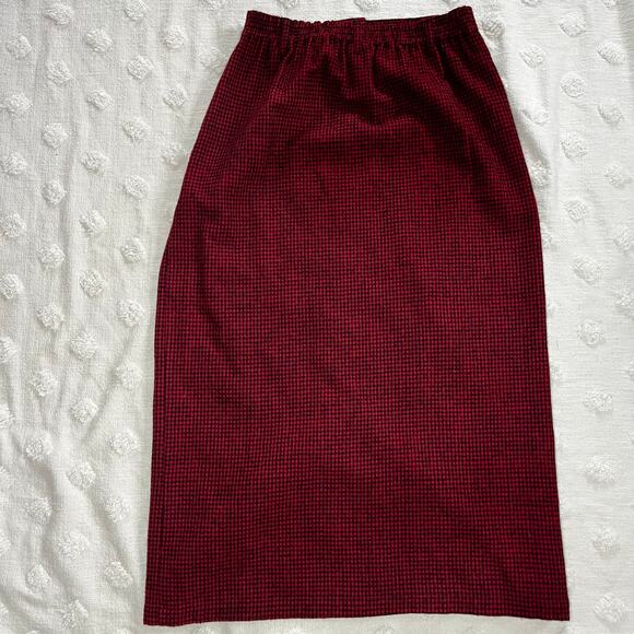 Vintage 90’s Red Check Plaid Button Down Midi Skirt Lined Retro Christmas Size 6 - Picture 4 of 7